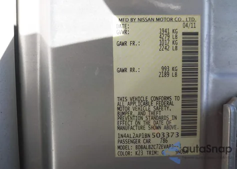 2011 Nissan Altima 2.5 S from USA, damaged, VIN 1N4AL2AP1BN503373